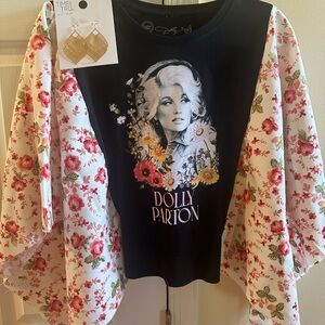 #130 Hand Crafted Black and Floral Women's Top